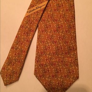 Salvatore Ferragamo Orange “Flowers” Tie-AUTHENTIC